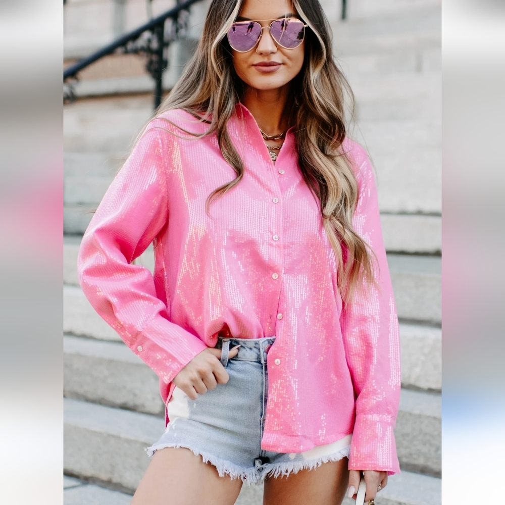 Pink Sequin Oversized Shacket NWOT